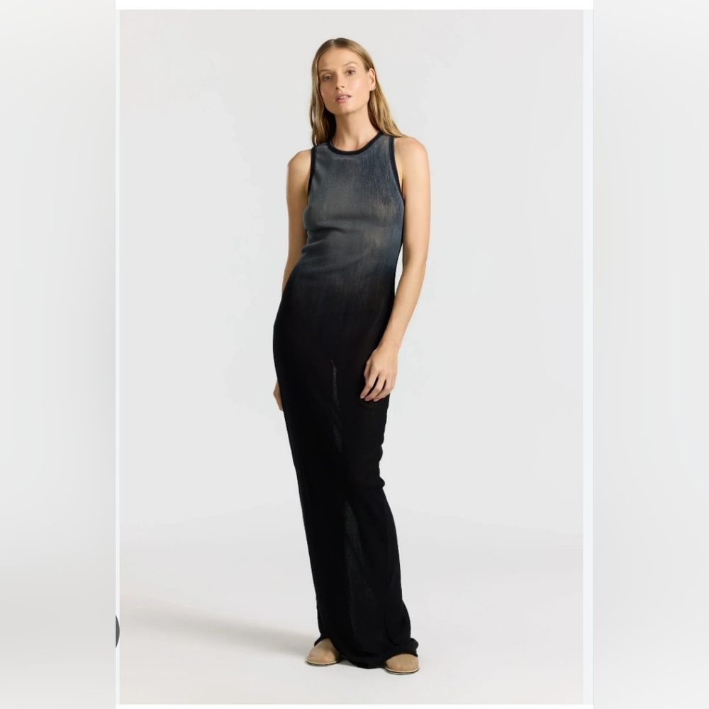 Cotton Citizen Rio Dress. Size MEDIUM Midnight Navy Sheer DIP DYED Maxi/Coverup